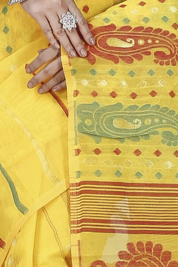 Yellow Pure Cotton Vani Jamdani Saree (1108)